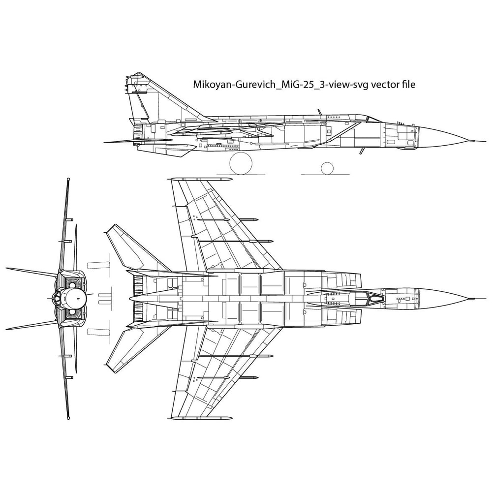 Mikoyan Gurevich MiG25 3view Svg Vector File 0