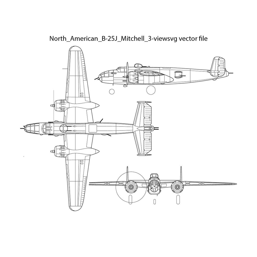North American B25J Mitchell 3viewsvg Vector File 0