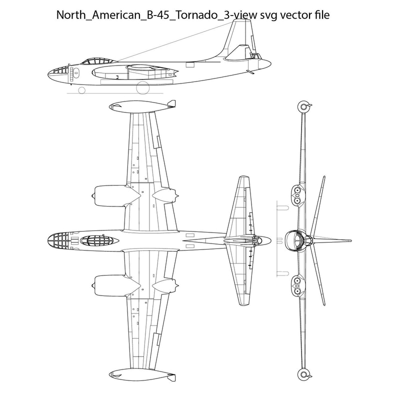North American B45 Tornado 3view Svg Vector File 0