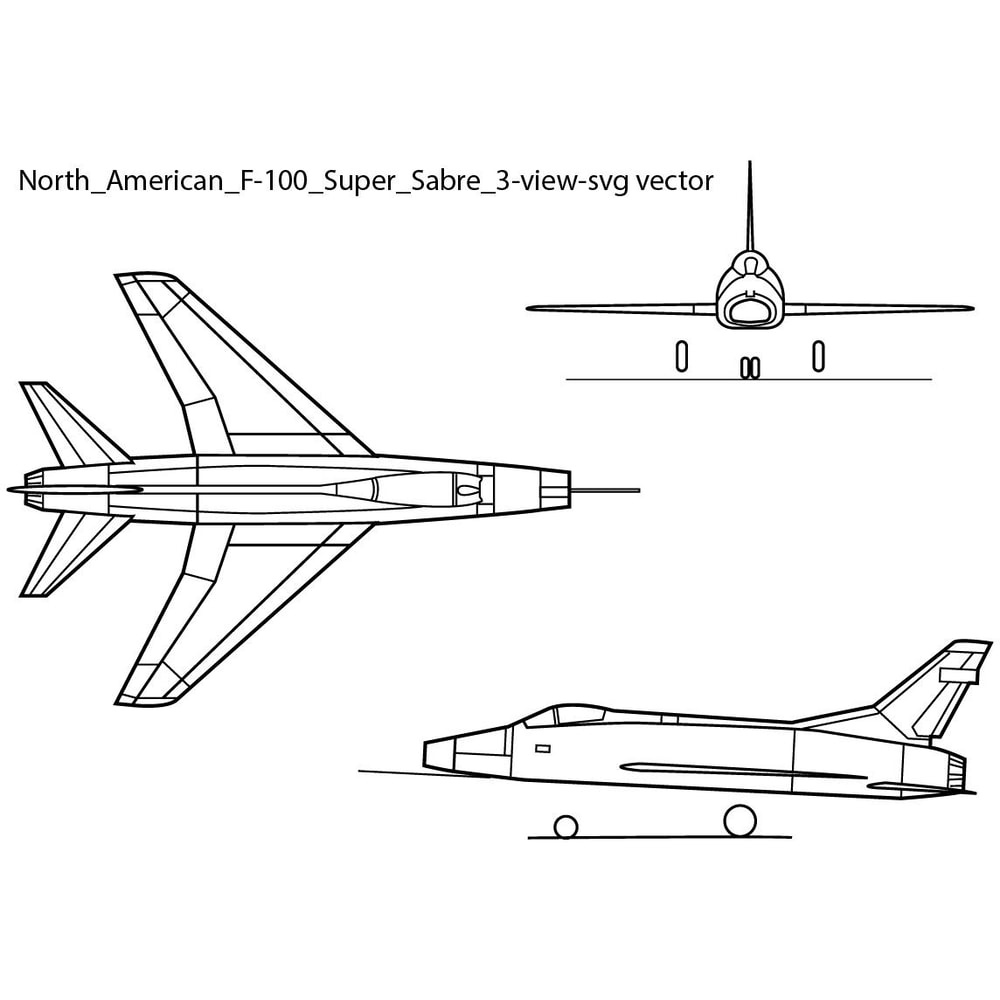 North American F100 Super Sabre 3view Svg Vector 0
