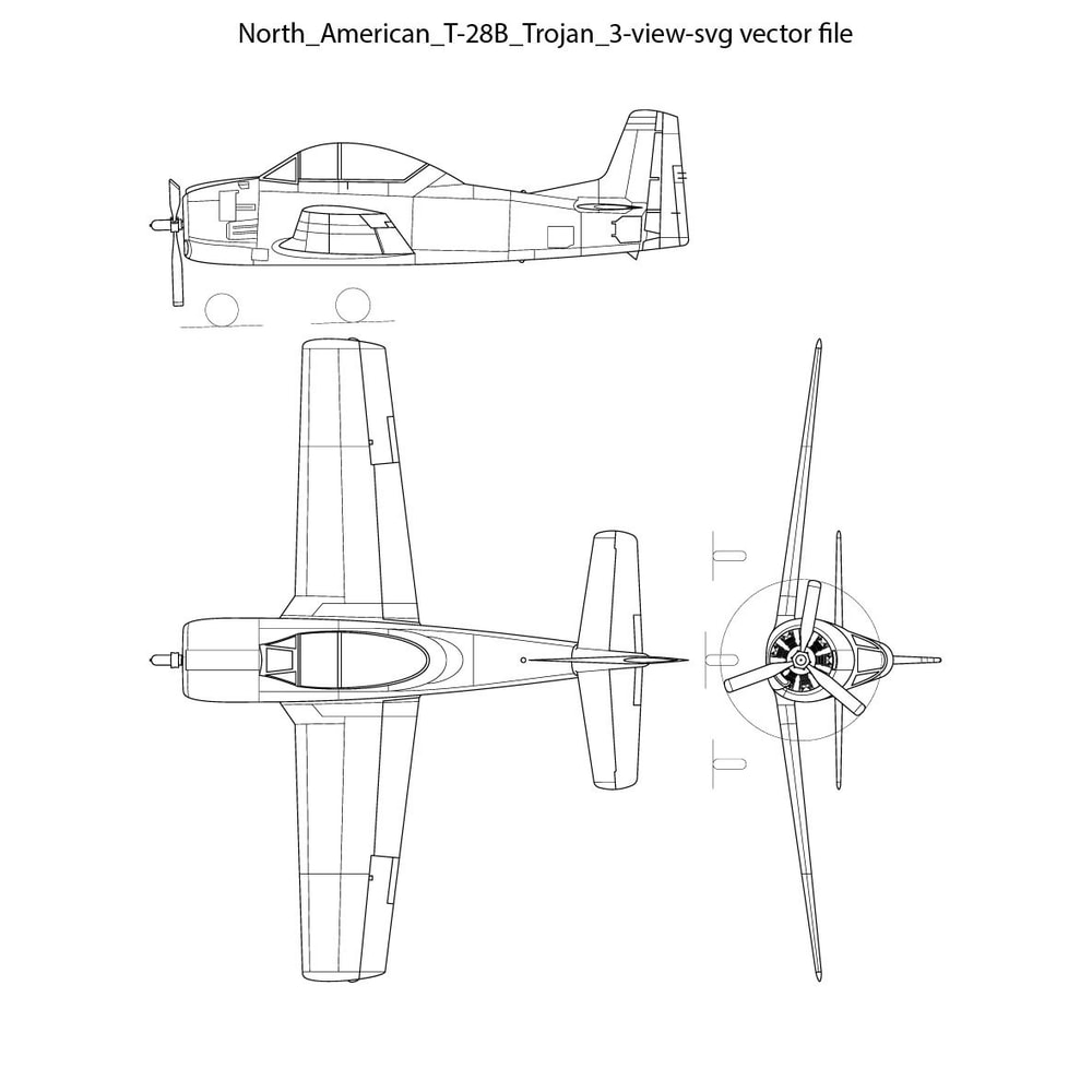 North American T28B Trojan 3view Svg Vector File 0