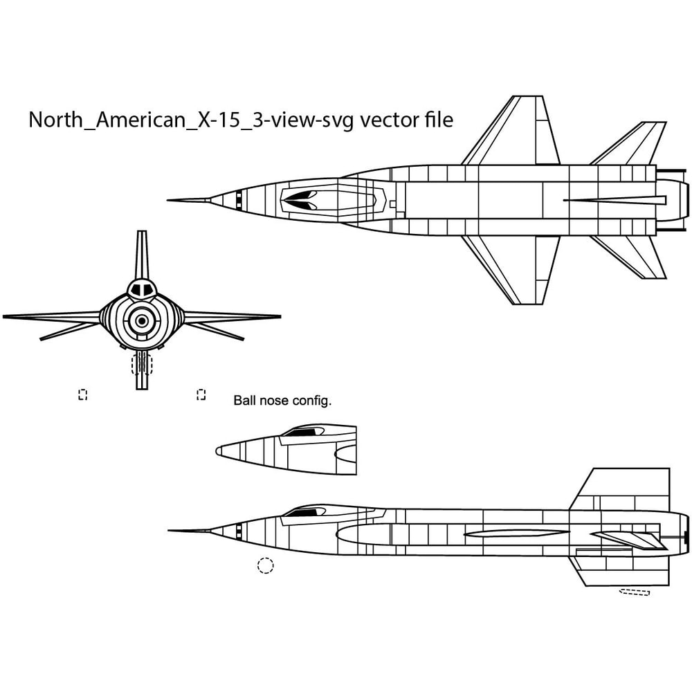 North American X15 3view Svg Vector File 0