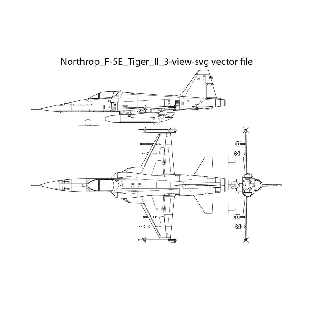 Northrop F5E Tiger II 3view Svg Vector File 0