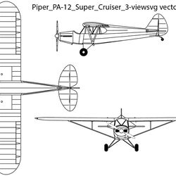 piper pa12 super cruiser 3viewsvg vector file