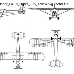 piper pa18 supercub 3view svg vector file