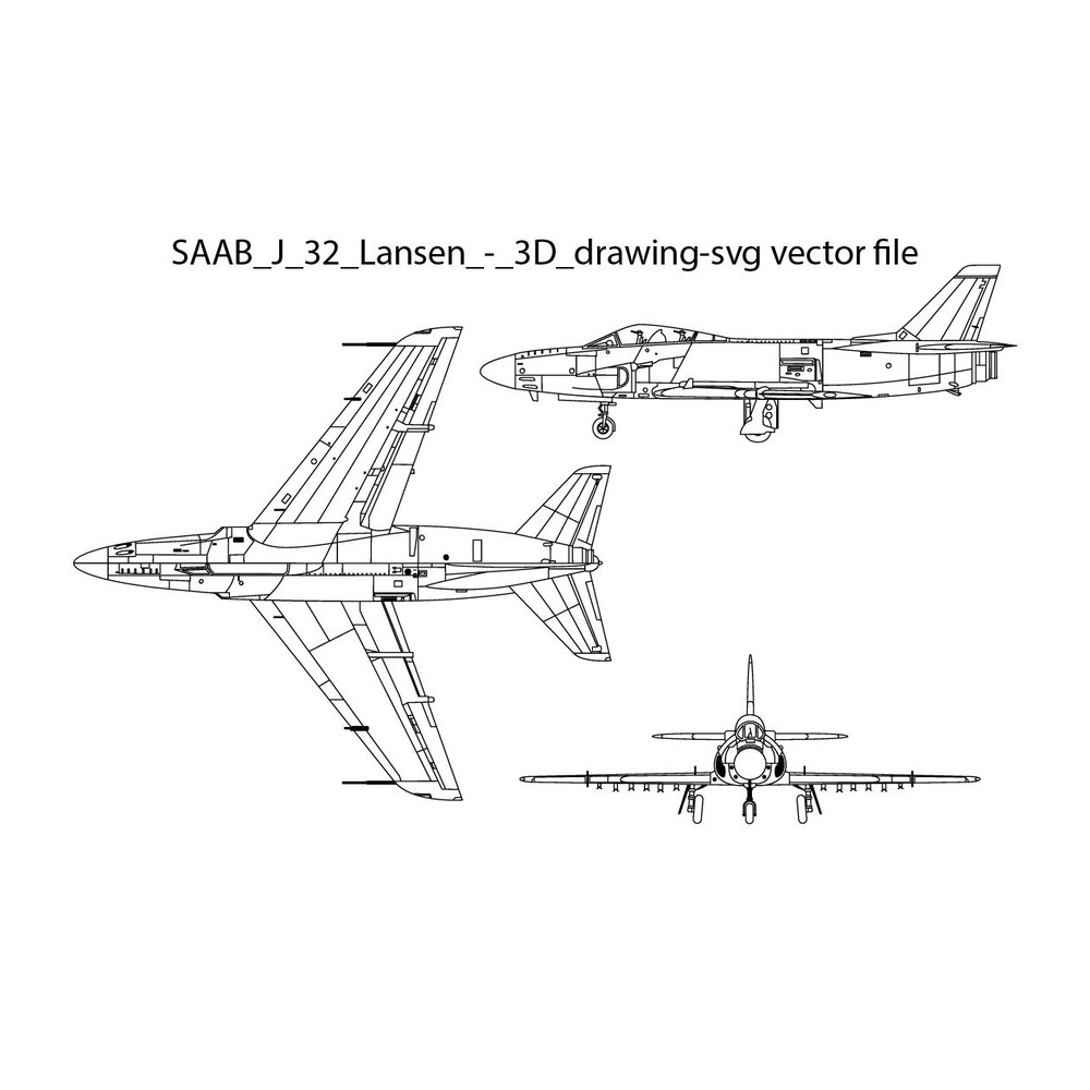 SAAB J32 Lansen 3D Drawing Svg Vector File 0