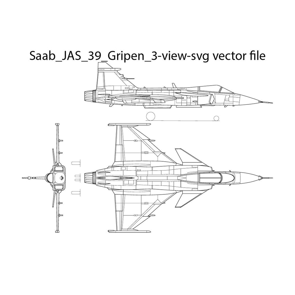 Saab JAS 39Gripen 3view Svg Vector File 0