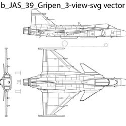 saab jas 39gripen 3view svg vector file