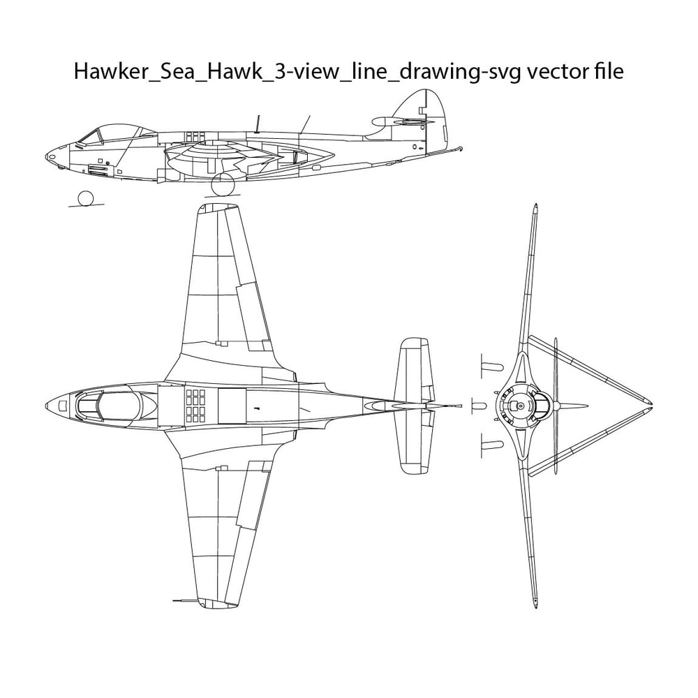 Hawker Sea Hawk 3view Line Drawing Svg Vector File 0