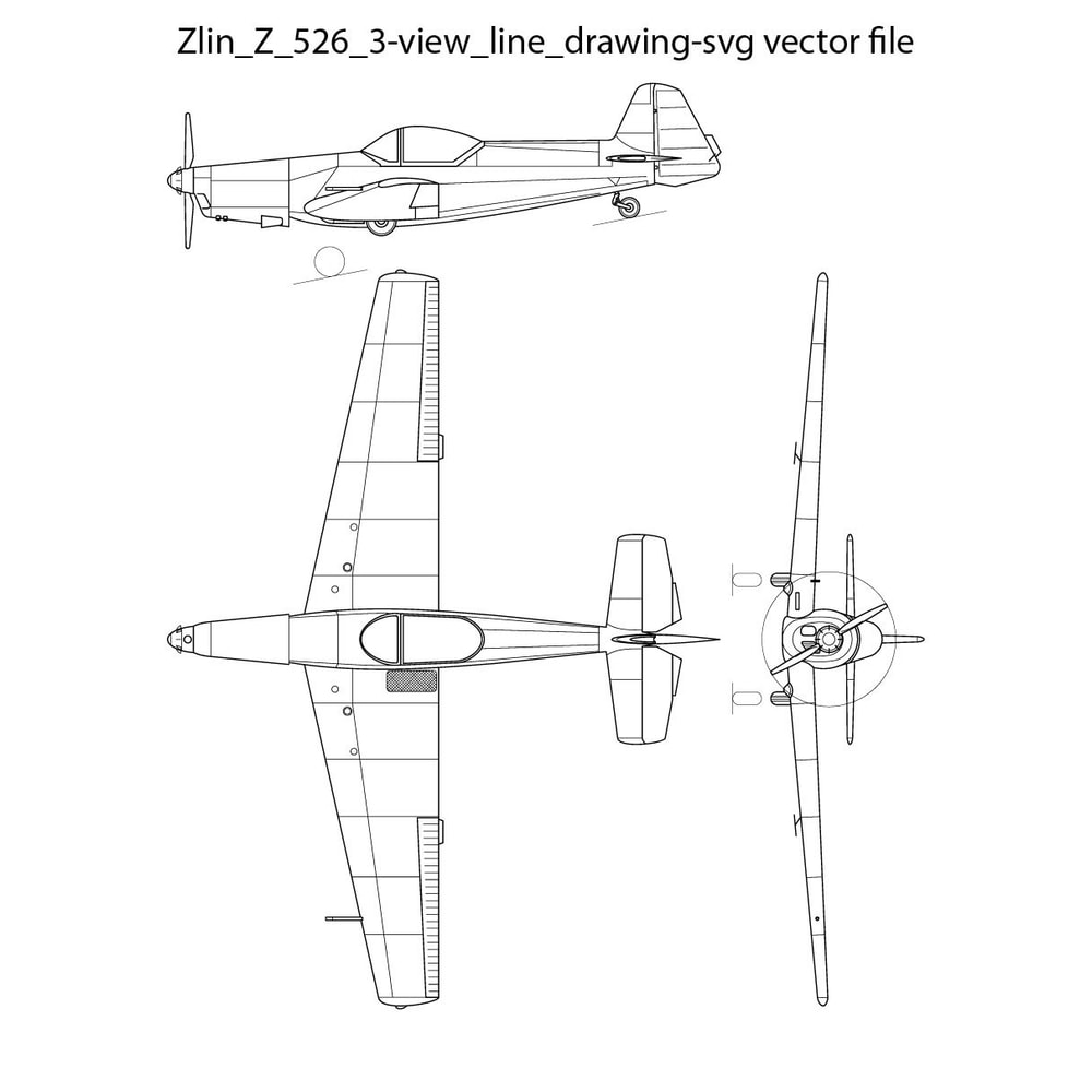 Zlin Z526 3view Line Drawing Svg Vector File 0