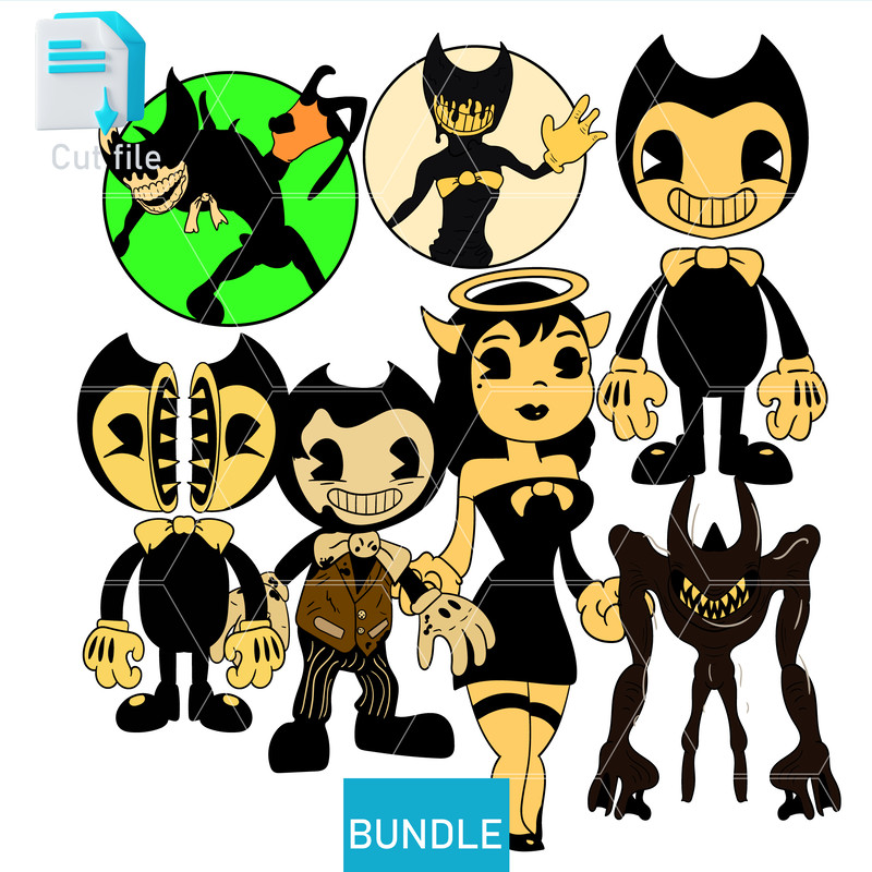 Editable Bundle Vector CharactersConcept Bendy SVG Bendy TomPiper StickerBeast Bendy Fisher SVG PNG 0