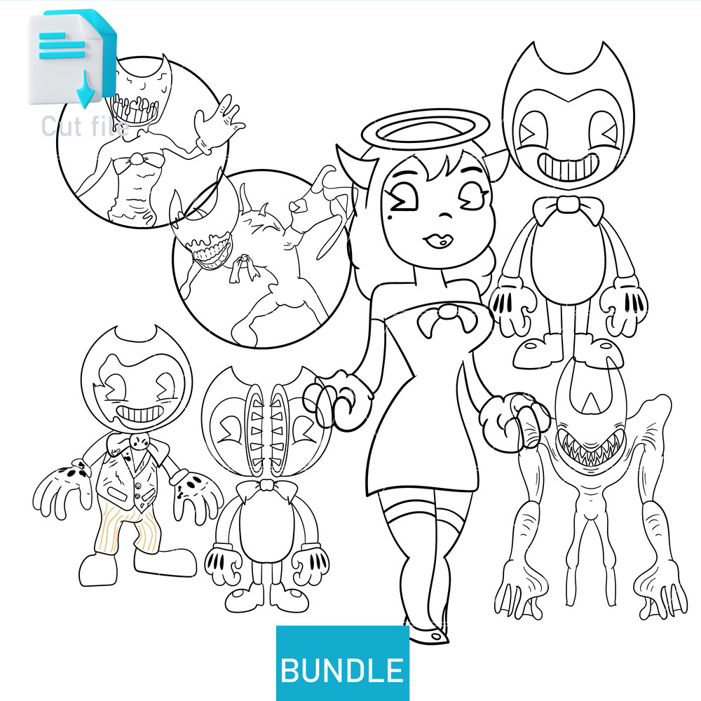 Editable Bundle Vector CharactersConcept Bendy SVG Bendy TomPiper StickerBeast Bendy Fisher SVG PNG 1