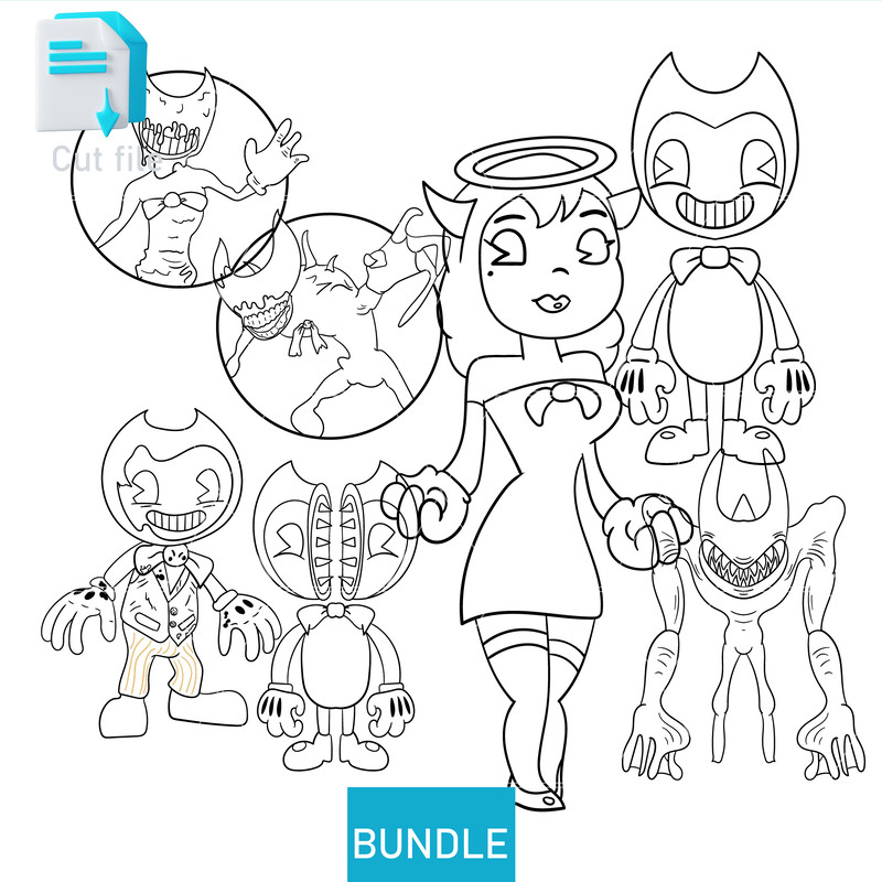 Editable Bundle Vector CharactersConcept Bendy SVG Bendy TomPiper StickerBeast Bendy Fisher SVG PNG 1