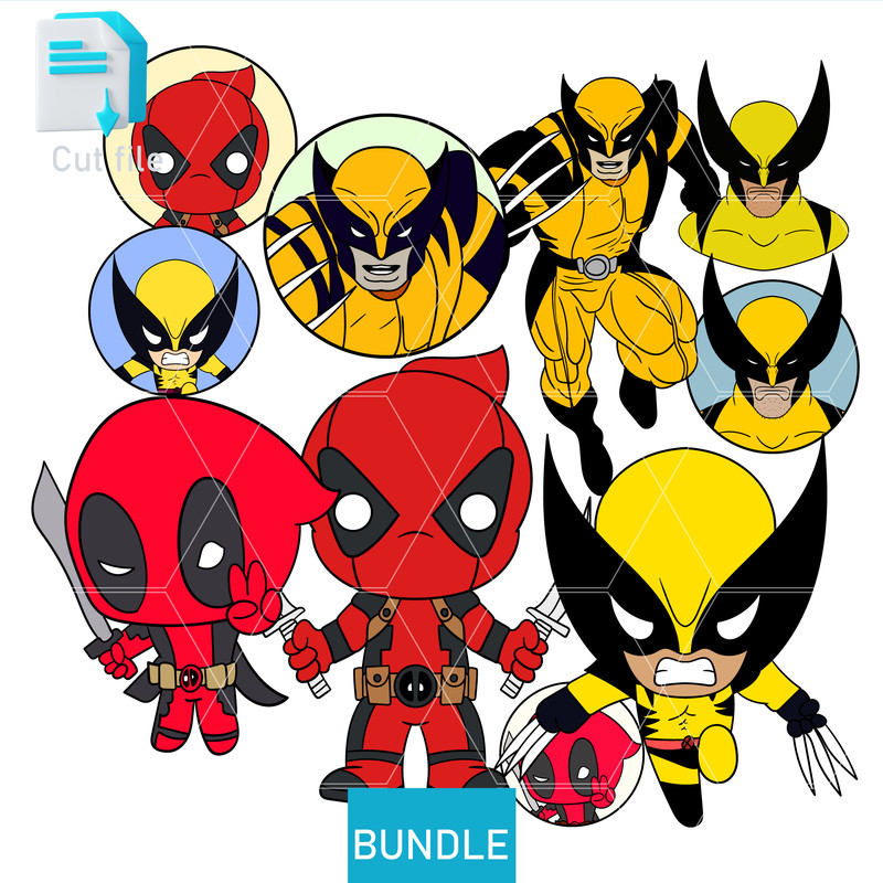 Editable Bundle Vector CharactersDeadpool And Wolverine SVG PNG INkCut FileColoring Pages Instant D 0