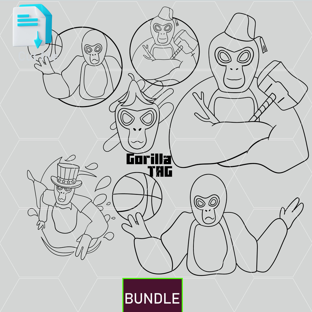 Editable Bundle Vector CharactersGorilla Tag SVG Gorilla Tag PNG Gorilla Tag INkCut FileColoring Pa 1