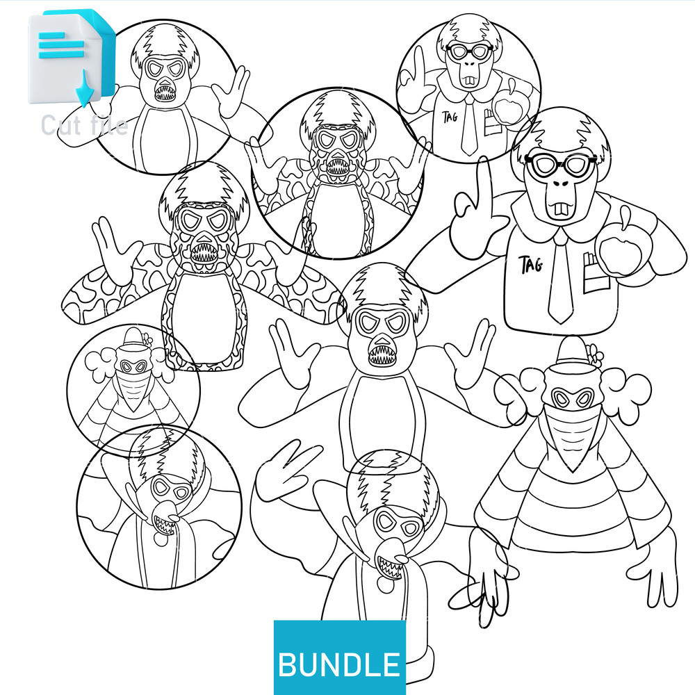 Editable Bundle Vector CharactersGorilla Tag SVG Gorilla Tag PNG Gorilla Tag INkCut FileColoring Pa 1