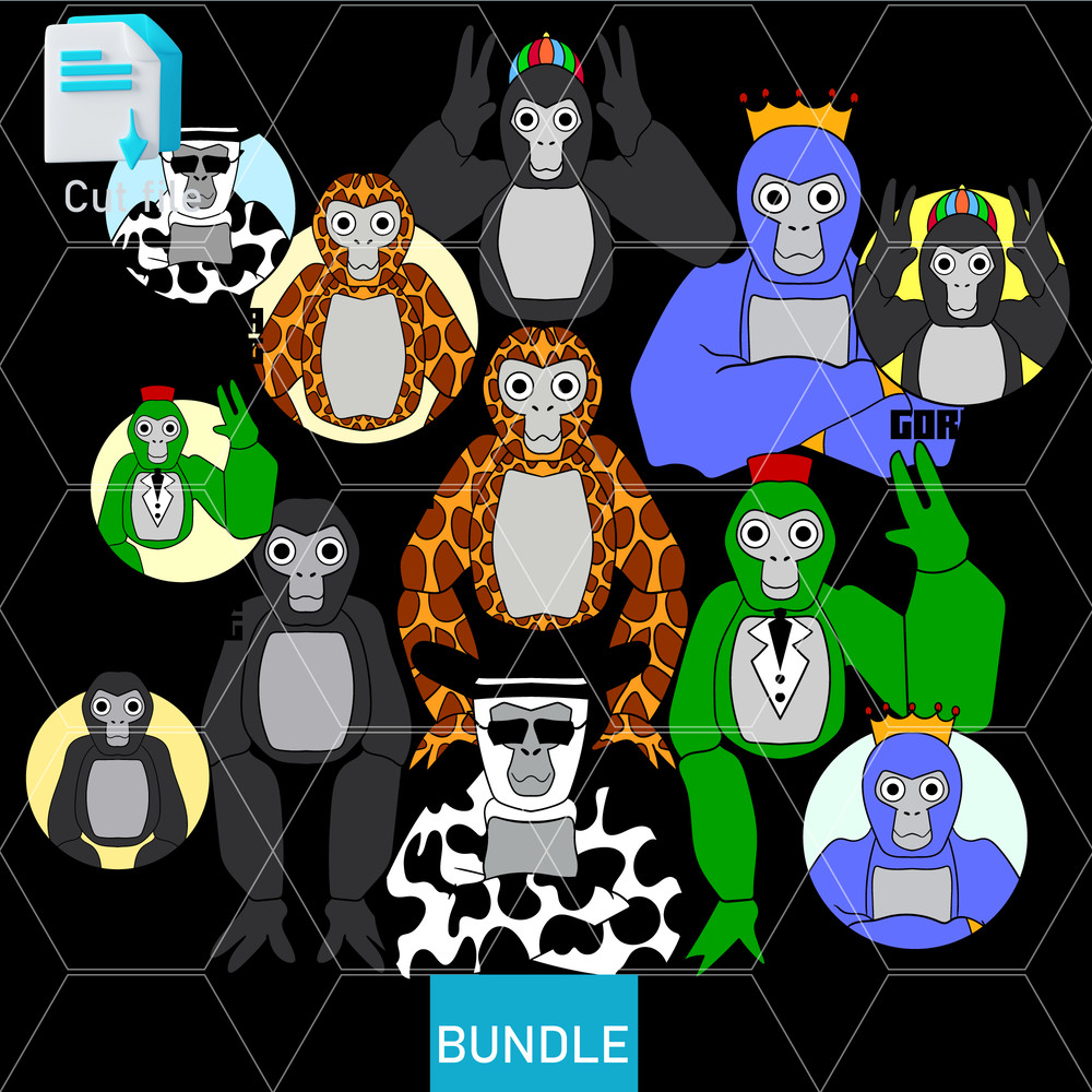 Editable Bundle Vector CharactersGorilla Tag SVG Gorilla Tag PNG Gorilla INkCut FileColoring Pages  0