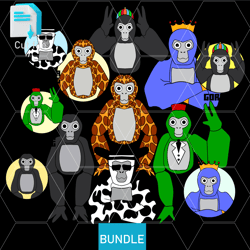 editable bundle vector characters,gorilla tag svg, gorilla tag png, gorilla, ink,cut file.coloring pages gorilla tag.