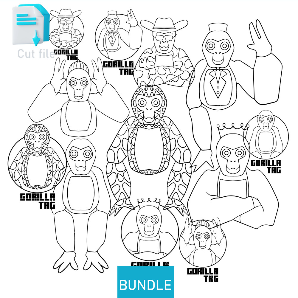 Editable Bundle Vector CharactersGorilla Tag SVG Gorilla Tag PNG Gorilla INkCut FileColoring Pages  1