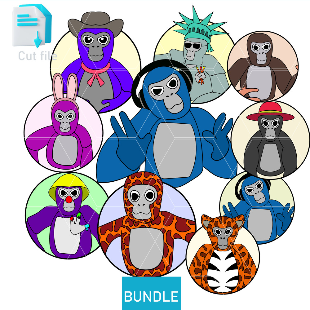 Editable Bundle Vector CharactersGorilla Tag SVG Gorilla Tag PNG Gorilla INkCut FileColoring Pages  0