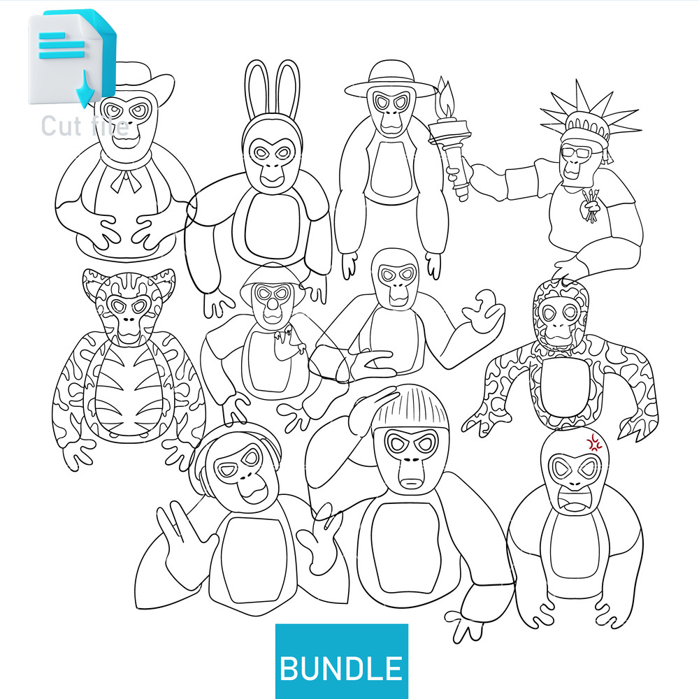 Editable Bundle Vector CharactersGorilla Tag SVG Gorilla Tag PNG Gorilla INkCut FileColoring Pages  1