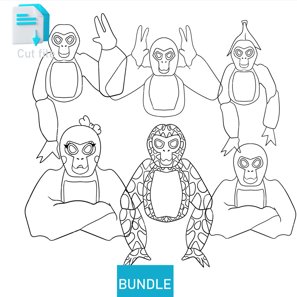 Editable Bundle Vector CharactersGorilla Tag SVG Gorilla Tag PNG Gorilla INkCut FileColoring Pages  1