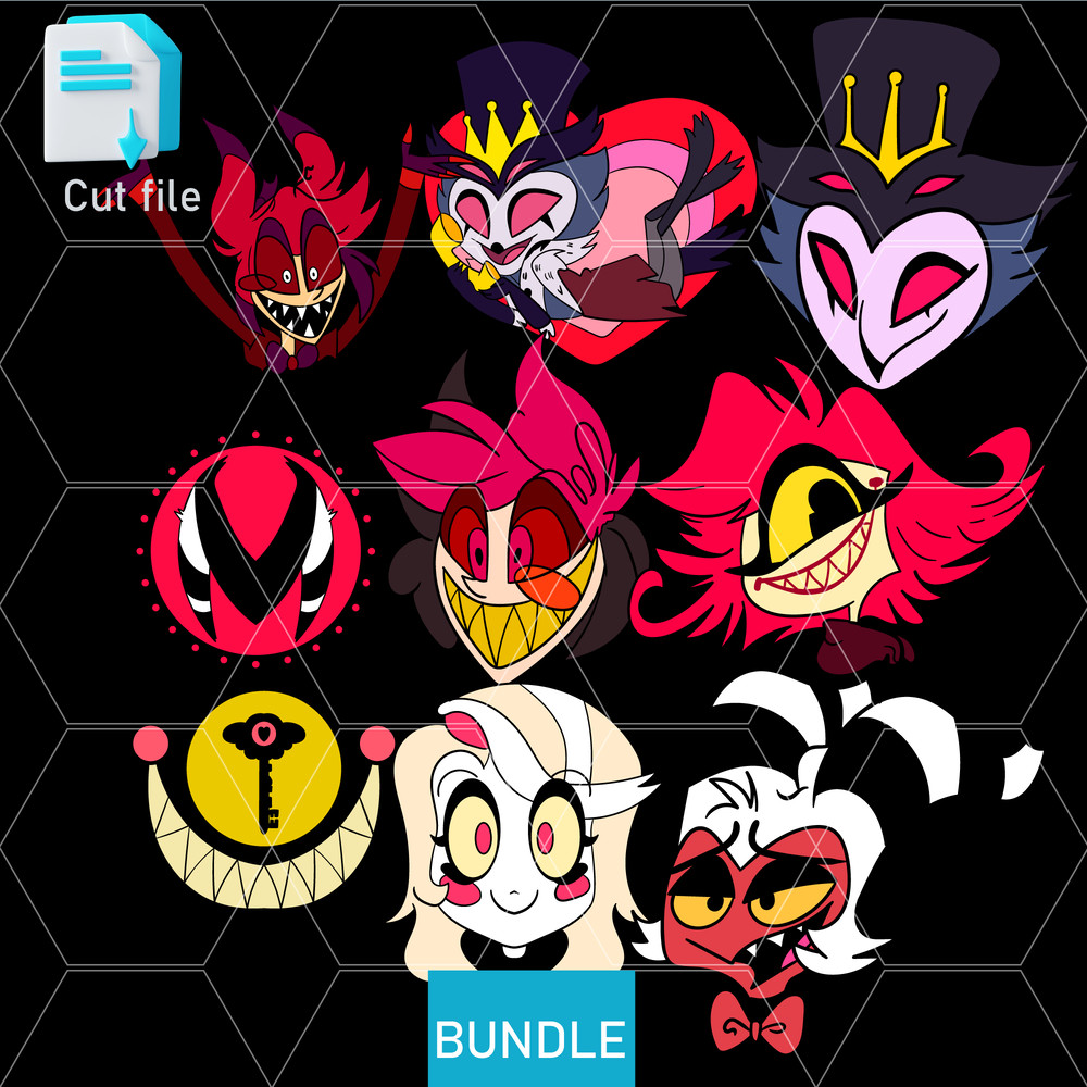 Editable Bundle BombMoxxieAlastorNifftyFizzaroliBlitzo SVG PNGINkCut FileColoring Pages 0