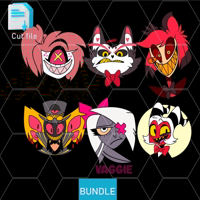 Editable Bundle Vaggie Angel Dust Hazbin Hotel Head Alastor Sir PentiousBlitzo SVG PNGINkCut FileCo 0