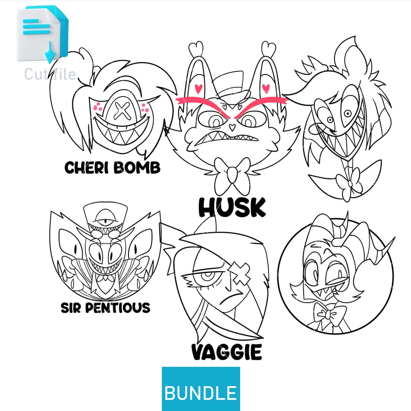 Editable Bundle Vaggie Angel Dust Hazbin Hotel Head Alastor Sir PentiousBlitzo SVG PNGINkCut FileCo 1