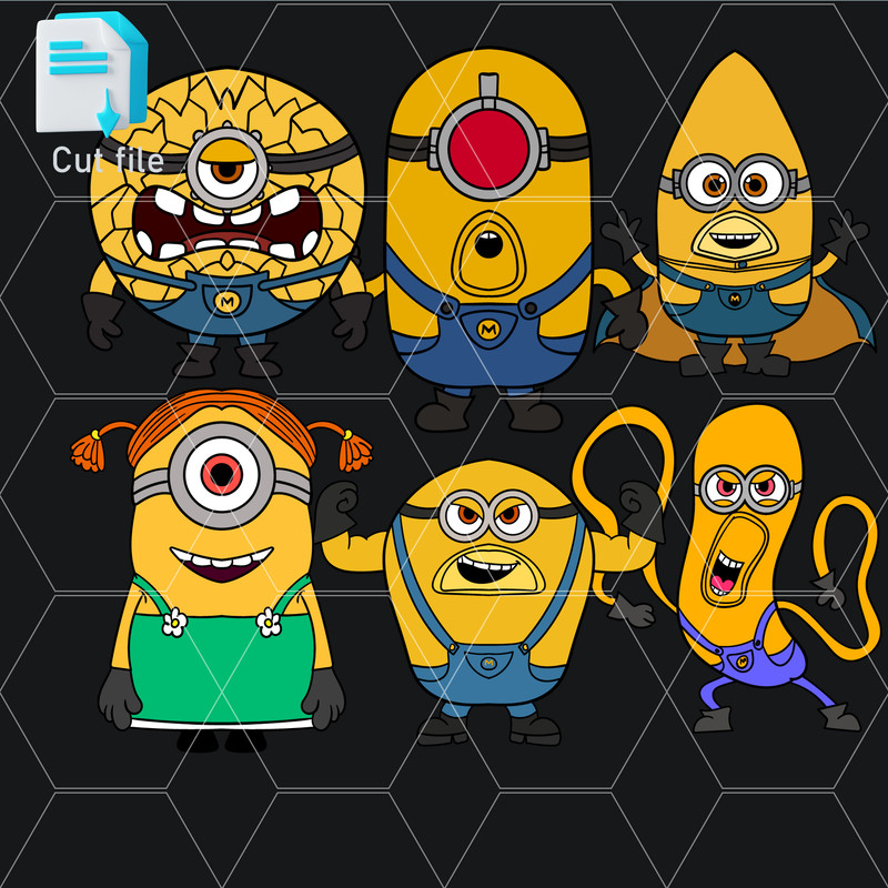 Editable Bundle Mega Minion Gus SVGMinion Jerry PNGTim From Despicable Me 4MelStuart SVGInkCut File 0