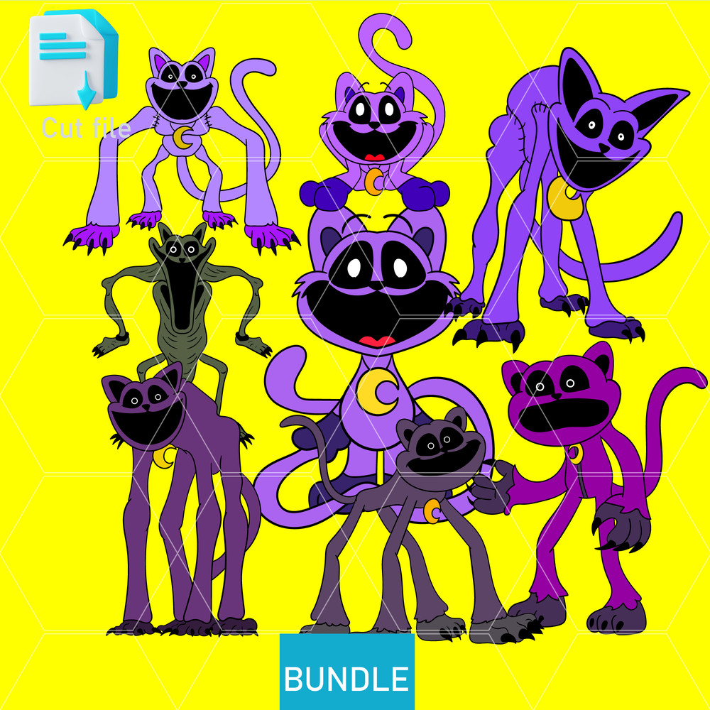 Editable Bundle Smiling Critters Catnap Poppy Playtimenightmar CatnapSVGInk Png Cut File Coloring P 0