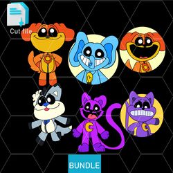 editable bundle smilling critters dogday sticker,bubba bubbaphant ,frowny sticker svg,ink,png cut file.coloring pages,