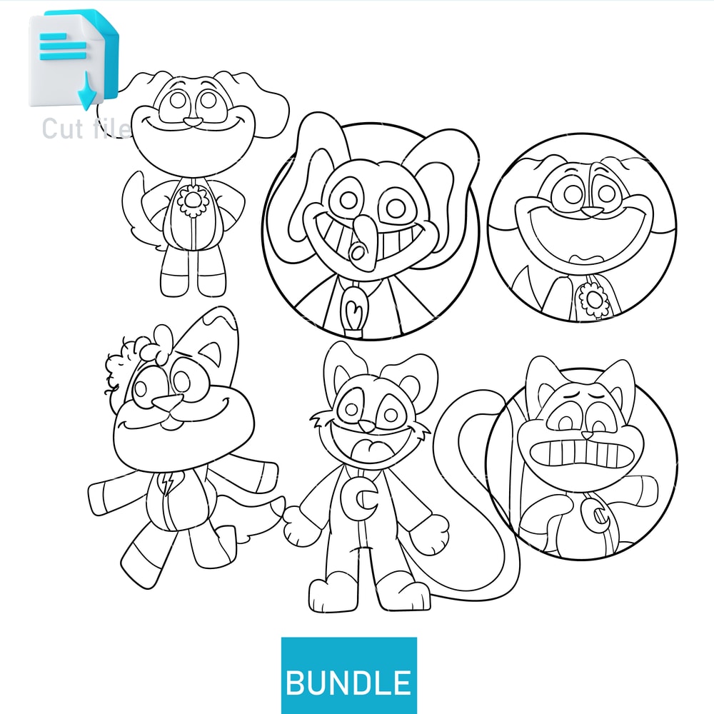 Editable Bundle Smilling Critters DogDay StickerBubba Bubbaphant Frowny Sticker SVGInkPng Cut FileC 1