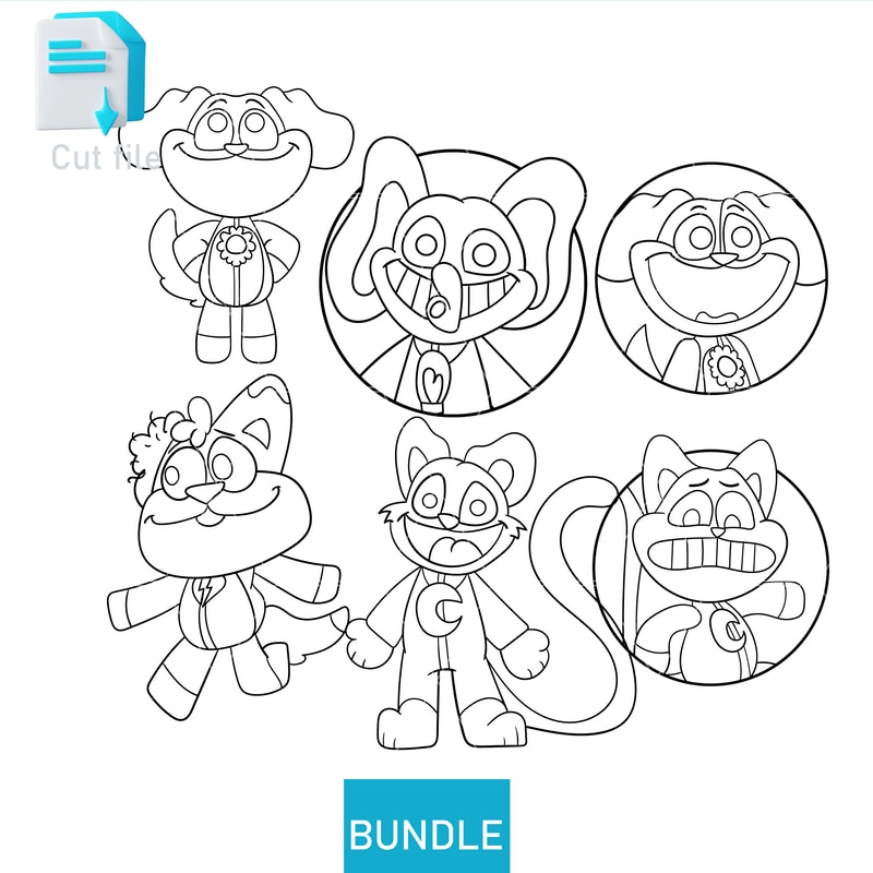 Editable Bundle Smilling Critters DogDay StickerBubba Bubbaphant Frowny Sticker SVGInkPng Cut FileC 1