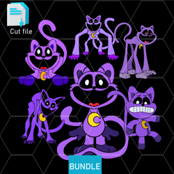 editable bundle smilling critters nightmare catnap from poppy playtime svg,ink,png cut file.coloring pages,