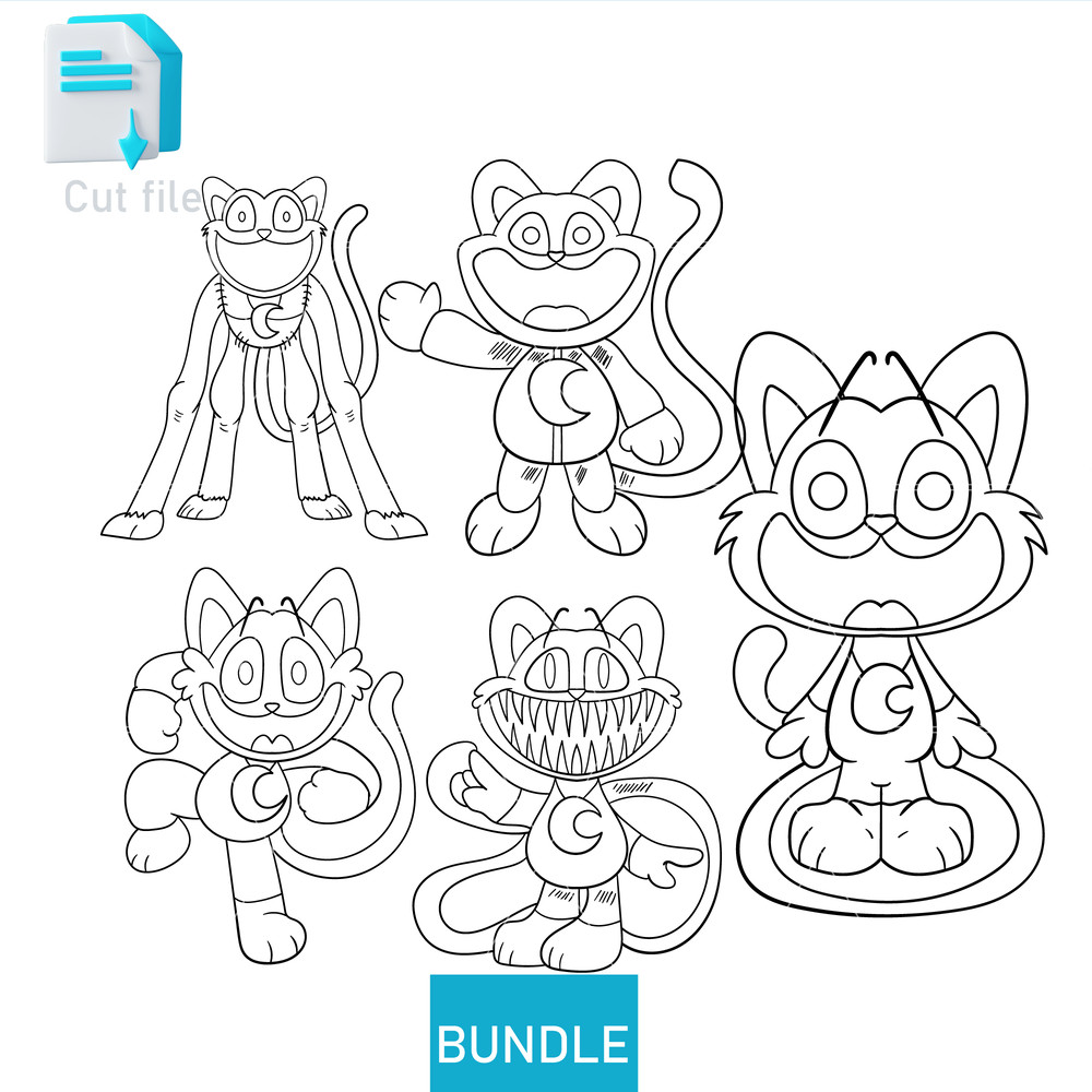 Editable Bundle Smilling Critters Nightmare Catnap SVGCatNap Monster SVGInkPng Cut FileColoring Pag 1