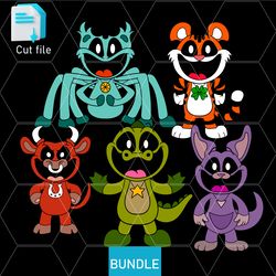 editable bundle bully bullito from poppy playtime fanmade smiling critters, crocky svg,ink,png cut file.coloring pages