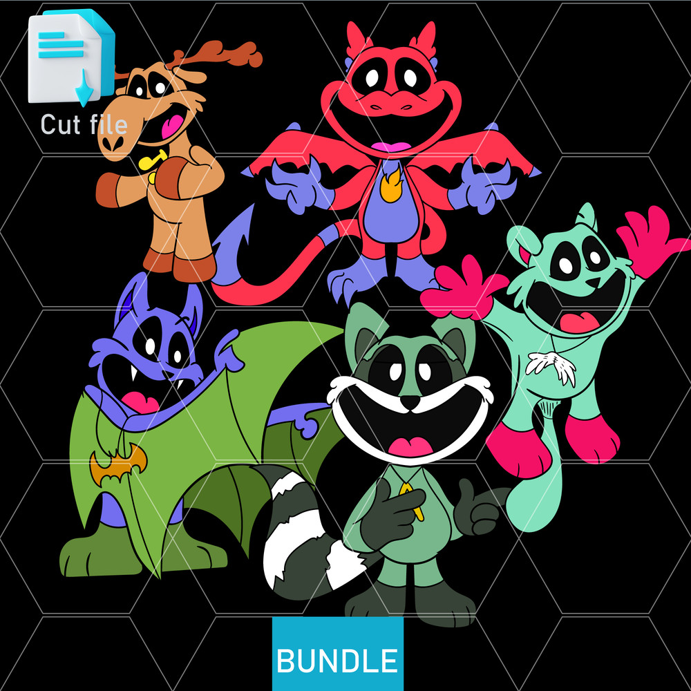 Editable Bundle BatWing Smiling Critters CoonCare Reagan Dragon SmoothHoose Squi SVGInkPng Cut File 0