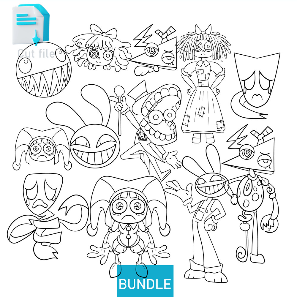 Editable Bundle The Amazing Digital Circus Pomni Head Gangle Jax Ragatha BubbleSVGInkPng Cut FileCo 1