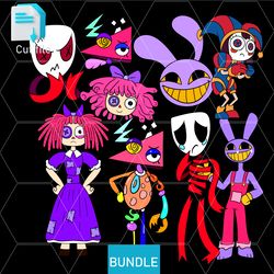 editable bundle the amazing digital circus pomni, gangle, jax, ragatha, zooble,svg,ink,png cut file.coloring pages