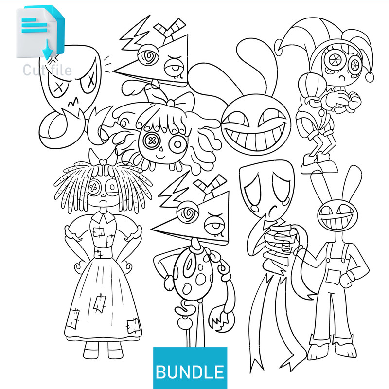 Editable Bundle The Amazing Digital Circus Pomni Gangle Jax Ragatha ZoobleSVGInkPng Cut FileColorin 1