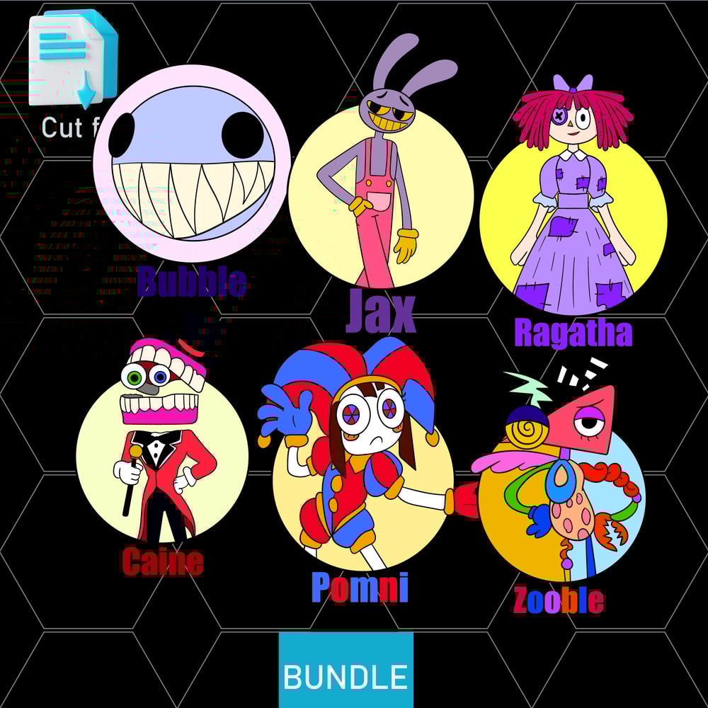 Editable Bundle Amazing Digital Circus PomniGangle Jax Ragatha ZoobleStickers SVGInkPng Cut FileCol 0