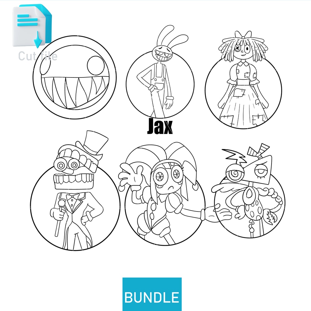 Editable Bundle Amazing Digital Circus PomniGangle Jax Ragatha ZoobleStickers SVGInkPng Cut FileCol 1