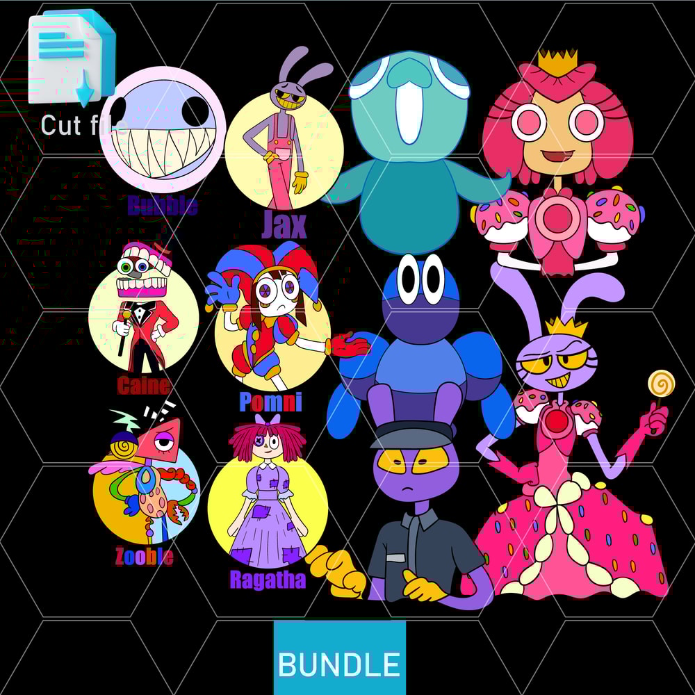 Editable Bundle Amazing Digital Circus Candy Princess Jax GhostOrbsman Staff Jax SVGInkPng Cut File 0