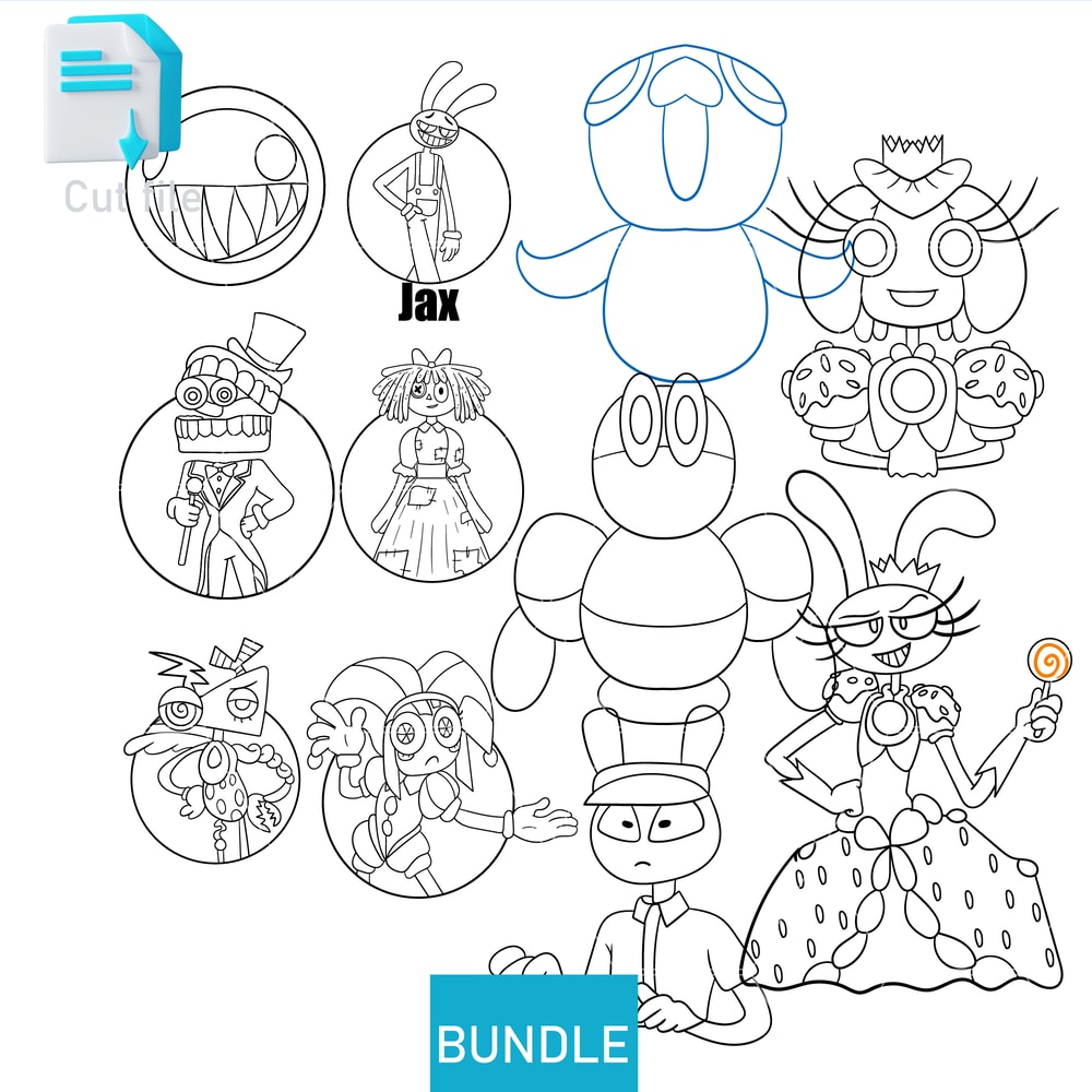 Editable Bundle Amazing Digital Circus Candy Princess Jax GhostOrbsman Staff Jax SVGInkPng Cut File 1