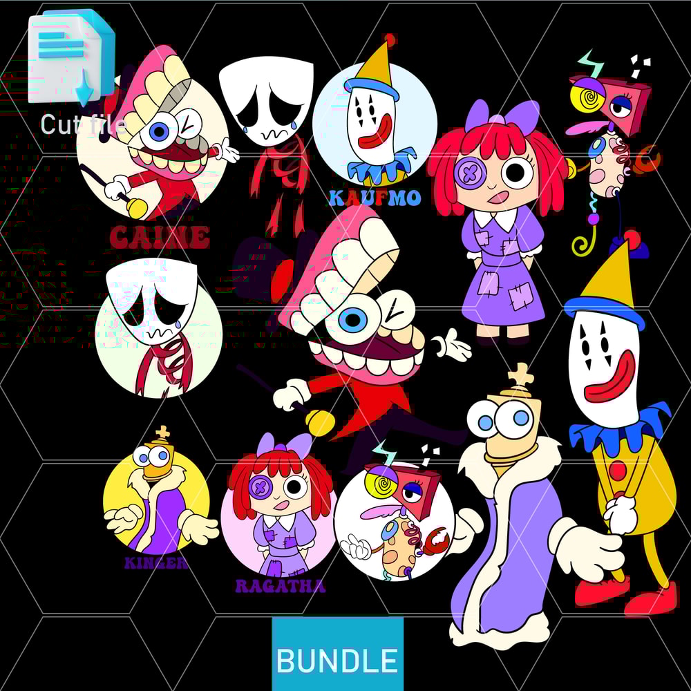 Editable Bundle Amazing Digital Circus Candy Princess Jax GhostOrbsman Staff Jax SVGInkPng Cut File 0