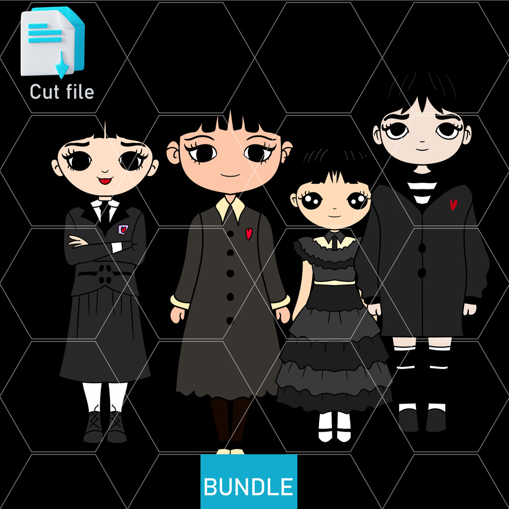 Editable Bundle Wednesday Merlina Addams SVG Wednesday Merlina Addams SVGInkPng Cut FileColoring Pa 0