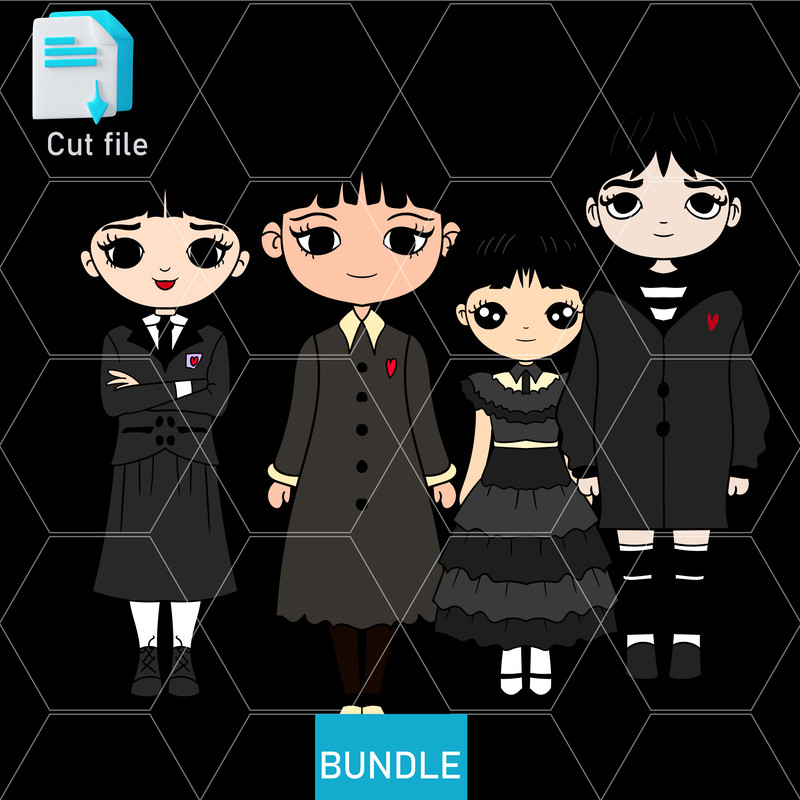 Editable Bundle Wednesday Merlina Addams SVG Wednesday Merlina Addams SVGInkPng Cut FileColoring Pa 0