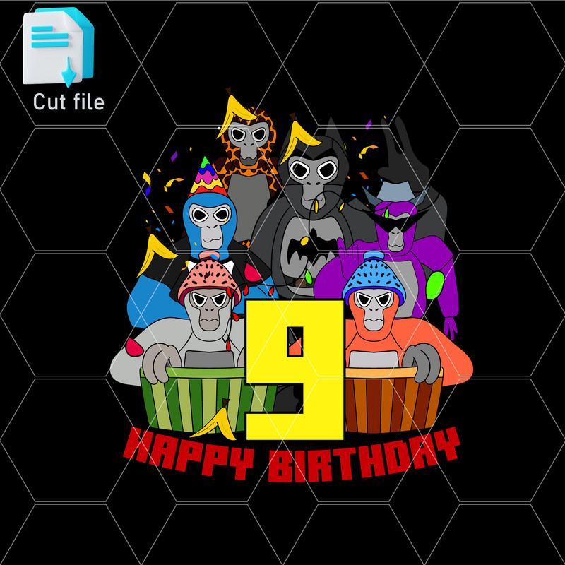 Editable Bundle Gorilla Tag TShirt SVG 9th Birthday Gift Gorilla Tag PNG Retro SVGInkPng Cut FileCo 0