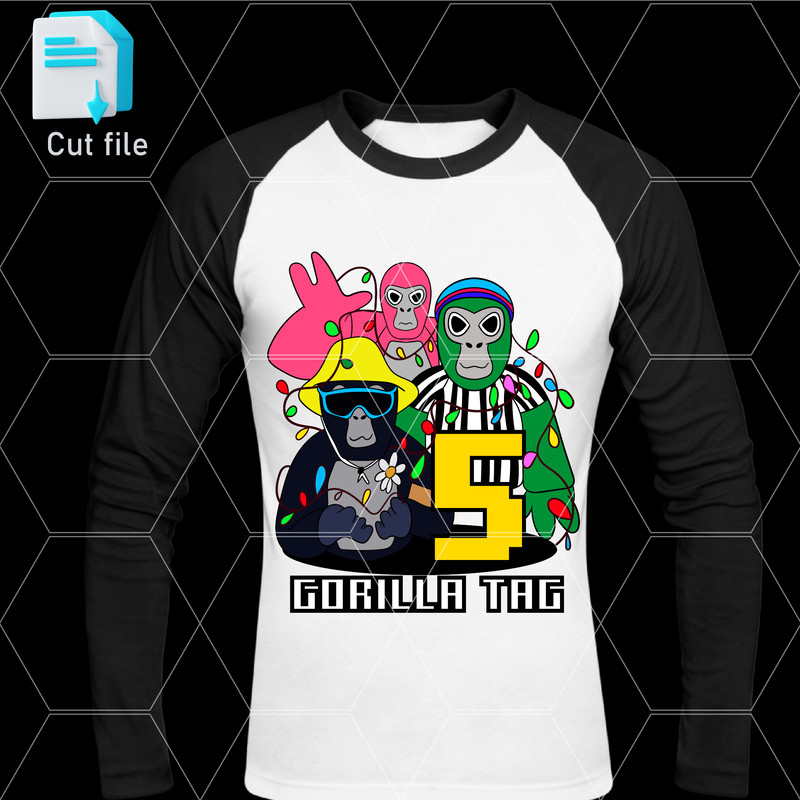 Editable Bundle Gorilla Tag TShirt SVG Happy 5th BithdaySVGInkPng Cut FileColoring Pages 1
